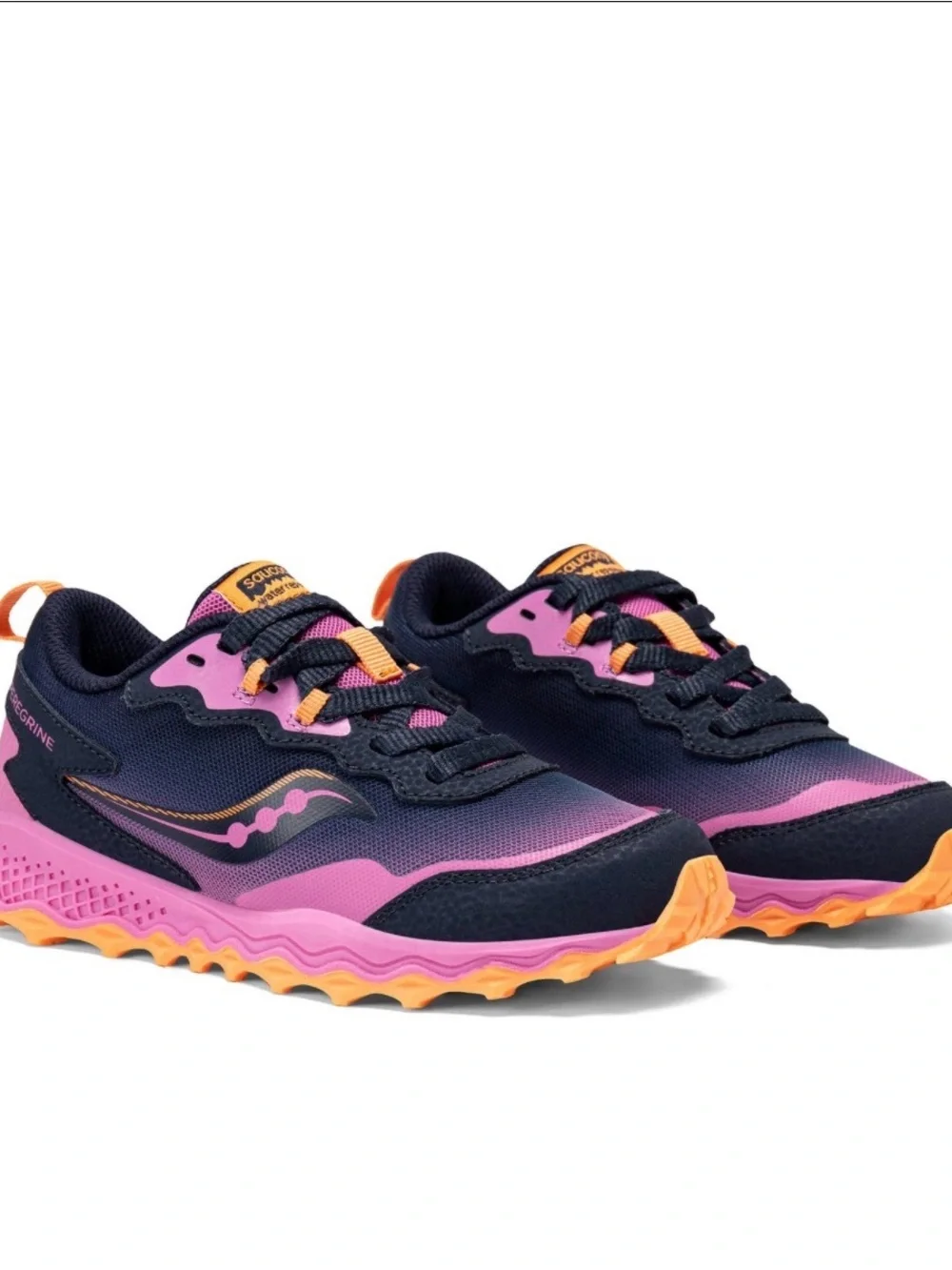 Saucony Peregrine Kids Navy Pink Orange Trail Sneakers